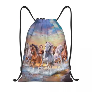Изготовленная на заказ Классическая картина с изображением бегущей лошади, сумка на шнурке Для женщин и мужчин, Легкий Спортивный рюкзак для хранения в тренажерном зале. 4