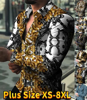 2023 Рубашка с длинными рукавами Мужская повседневная мужская рубашка на пуговицах Мужская рубашка с 3D принтом Весенне-осенний красивый стоячий воротник 19