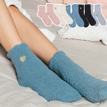 1 пара зимних теплых бархатных носков Для женщин, коралловый флис, Толстый Плюс чулок Для девочек, Пушистый напольный спальный носок, Чулочно-носочные изделия 9