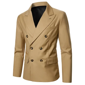 Мужской пиджак, однотонный двубортный костюм на пуговицах, мужское пальто в деловом стиле для отдыха, банкетный ужин, Свадебный мужской костюм 19