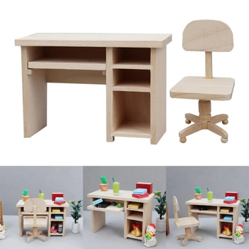 Миниатюрный кукольный домик для ноутбука, компьютера и офисного стола, аксессуары для кукольного домика для миниатюр 1/12, детская игра понарошку 3
