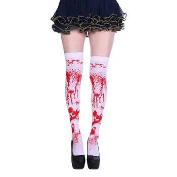 1 пара женских чулок, забавный элемент Хэллоуина, запятнанные кровью чулки, женские чулки выше колена 7