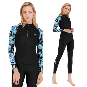 2023 Новый женский купальник с модным принтом, раздельный купальник для серфинга, Быстросохнущий Пляжный водолазный костюм на молнии спереди, купальник 2