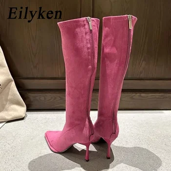 Eilyken, лаконичные женские сапоги до колена с острым носком, пикантные туфли для банкета на тонком каблуке с застежкой-молнией, Модные современные пинетки 22