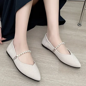 Женские лоферы на плоской подошве с бисером, мелкая роскошная обувь с острым носком, Уютная Новая мода 2024 года, Весенняя повседневная женская обувь для прогулок