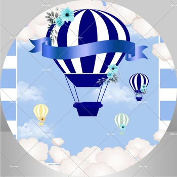 Круг из воздушных шаров, круглый фон, детский душ, декор для детского дня рождения, Голубое небо и белые облака, фон для фото новорожденных 12