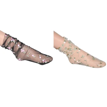 1 пара женских носков с цветочным кружевом и вышивкой, открытые носки для женщин 37JB 13
