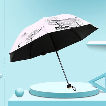 Новый креативный мультяшный олененок, Складной, с черным покрытием, Лось, Маленький зонт от солнца, Анти-ультрафиолетовый зонт от солнечного дождя 21