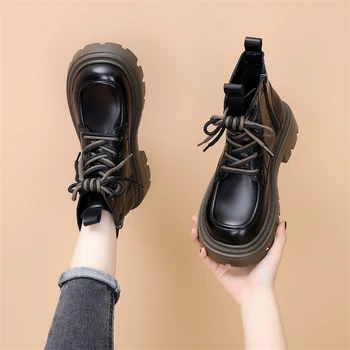 Женские резиновые сапоги Сапоги-Женская зимняя обувь с круглым носком, роскошные дизайнерские туфли на плоской подошве, Rain 2023, кожаные ботильоны, Lolita Fashi 25