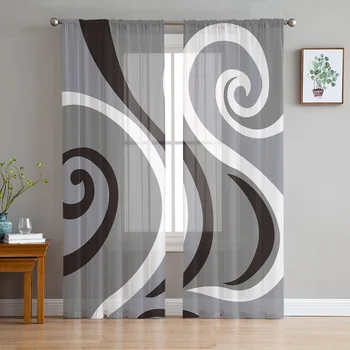 Современные абстрактные прозрачные шторы Whirlpool из серого шифона для гостиной, спальни, кухни, украшения окна, тюлевая занавеска