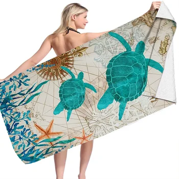 Пляжное банное полотенце с принтом морской черепахи серии Ocean, купальное полотенце из микрофибры, Квадратное, мягкое, дышащее и легкое полотенце для бассейна 20