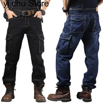 Новые мужские свободные джинсы Прямые брюки карго Повседневные хлопчатобумажные мужские модные сезоны Мужские плавки Плюс размер одежды 44 46 17