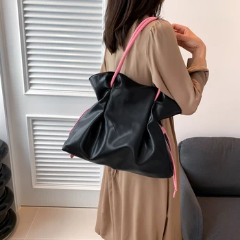 простая женская сумка через плечо Большой емкости, сумка-тоут, модная однотонная женская сумка, дизайнерская роскошная сумка для женщин, сумки-портмоне 2