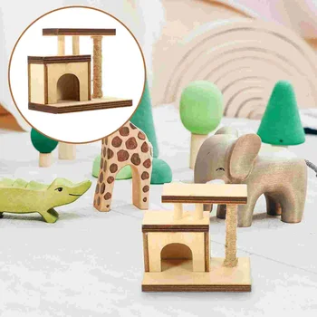 Миниатюрное Кошачье дерево Кошачья башня Когтеточки из сизаля Модель платформы для прыжков Деревянная мебель для кукольного домика Украшение для игрового домика для котенка 5