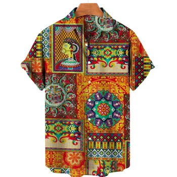 2024 Рубашка с цветочным Рисунком, Мужские Рубашки, Блузки, Высококачественная Роскошная 3D Гавайская мужская одежда, Пляжный Элегантный Топ, Одежда В Этническом Стиле 22