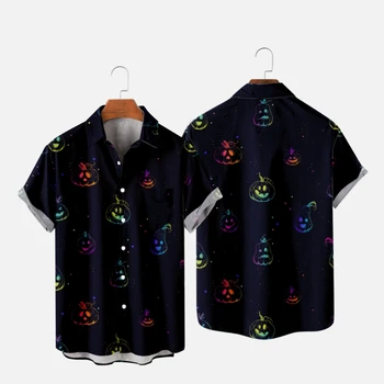 Мужская гавайская футболка в готическом стиле на Хэллоуин с 3D принтом Y2K Hombre с карманами, модная рубашка, повседневная пляжная одежда оверсайз 20