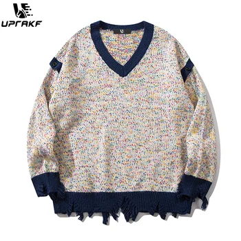 UPRAKF Высококачественный свитер с V-образным вырезом, осенний свободный универсальный пуловер, зимняя мода, высококачественная повседневная одежда 22