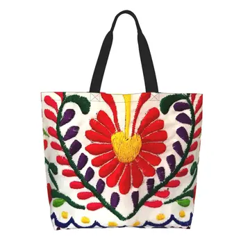 Мексиканские цветы, сумки для покупок из бакалеи, холщовая сумка-тоут с принтом на заказ, сумка через плечо, переносная сумка большой емкости 4