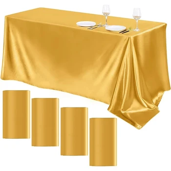 Прямоугольная свадебная атласная скатерть гладкого золотого цвета, удобная настройка рабочего стола 25