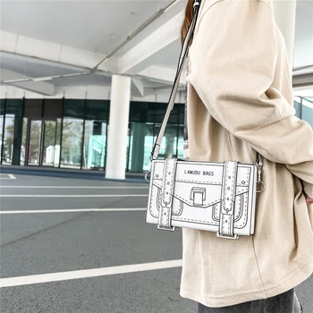 Креативная 2D мультяшная сумка-коробка, маленькая сумка через плечо, женская сумка с рисунком из мультяшной бумаги, мультяшная сумочка с индивидуальностью 13