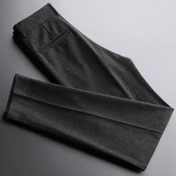 Плотные твидовые брюки, мужские шерстяные твидовые брюки с щеткой для осени и зимы, прямой крой по ногам 23