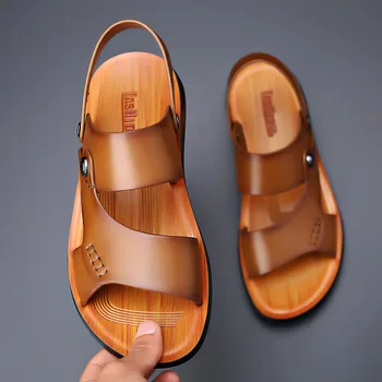 Сандалии для шитья в стиле ретро, переносные тапочки, нескользящая обувь из натуральной кожи для мужчин, удобная повседневная летняя мода в британском стиле 8