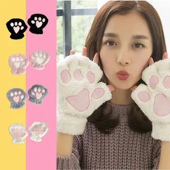 Милые перчатки с кошачьими когтями, зимние плюшевые перчатки, мягкая теплая морозостойкая перчатка, женская утолщенная перчатка, косплей, протечка пальца 18