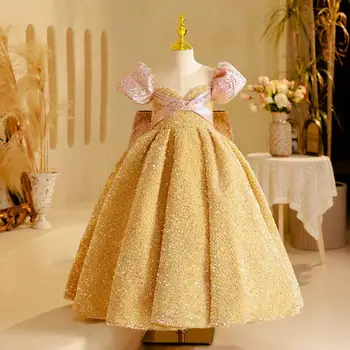 Роскошное детское платье для выступления на подиуме с блестками, свадебное платье для девочек на День рождения, крещение, Vestidos A2880 24