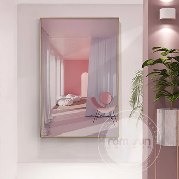 Современный пейзаж, розовая сказка, холст, плакаты и принты, декор для дома, художественная стена, розовая картина для гостиной, спальни, прохода. 8