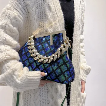 2023 Дизайнерская женская сумка с толстой цепочкой и блестками, женская сумка-тоут большой емкости, женские кошельки, сумки через плечо, сумочка 16