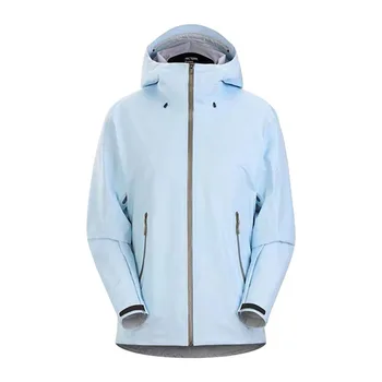 Высококачественная куртка-штормовка эфирного синего цвета без логотипа, походная одежда для пеших прогулок, трехслойная резиновая куртка 13