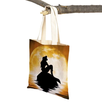 Черная сумка для покупок для женщин, детская сумка с рисунком цветной Луны, женские сумки для покупок с двойным принтом, Складная дорожная сумка из эко-холста 6