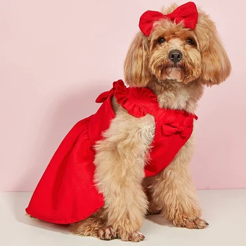 Платье для домашних собак с бантом, Милое платье принцессы для собак, зимняя теплая юбка для щенков, вельветовая одежда для домашних животных с оборками на шпильке 25