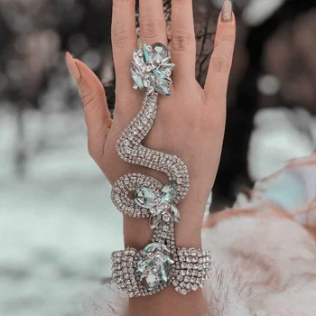 Браслет на палец в виде змеи из кристаллов для женщин, европейско-американский браслет с преувеличенной индивидуальностью, браслет невесты со стразами, украшения для рук 10