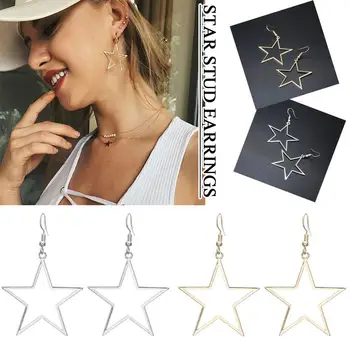 Серьги со звездами Модный простой дизайн, Полые висячие серьги в виде пятиконечной звезды, женские модные украшения 8