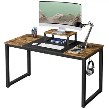 Промышленный Компьютерный стол Easyfashion с подставкой для монитора в деревенском стиле Коричневый/черный