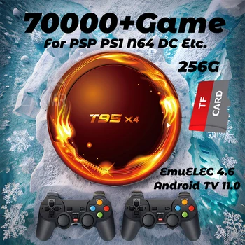 Новое обновление T95X4 32G + 256G Android TV11.0 EmuELEC 4.6 Ретро Игровая консоль для PS1 PSP N64 70000 + Игры Рождественские Подарки для детей 8