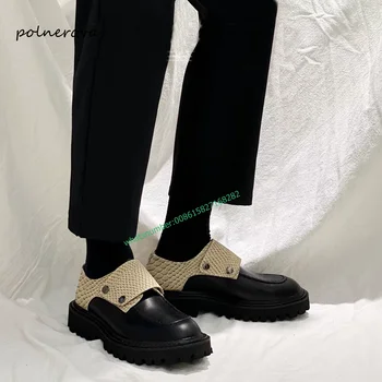 Модная мужская кожаная обувь в стиле пэчворк, черная обувь с пряжкой на толстой подошве, деловая повседневная обувь для мужчин 2023, осень-Зима, Прохладный досуг 9