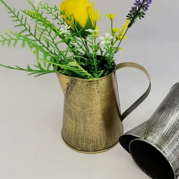 Металлические кувшины, ваза, Декоративный потертый кувшин, держатель для цветов, металлическая ваза с ручкой для цветочного горшка в деревенском стиле на ферме 6