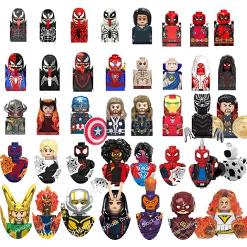 Человек-паук из аниме Marvel Капитан Америка Тор Доктор Стрэндж Черная пантера Локи Кирпичи, мини-фигурки, строительные блоки, игрушки 5