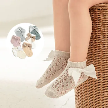 Новые детские тонкие хлопчатобумажные носки с вырезами Детские короткие носки с декоративным бантом Летние Детские дышащие носки Милые детские носки 20
