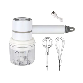 Беспроводной миксер для приготовления пищи, 3-ступенчатая ручная Электрическая взбивалка для яиц, миксер для чеснока, многофункциональный кухонный комбайн, Белый 1
