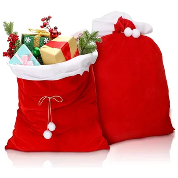Большие рождественские подарочные пакеты Санта-Клауса из красного Бархата со шнурком-кулиской, Рождественские подарочные пакеты для игрушек, сумки для хранения, праздничные принадлежности 4