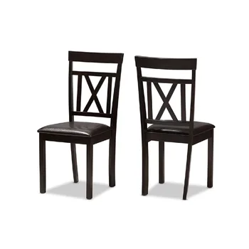 0400 Обеденные столы и стулья Современный темно-коричневый обеденный стул с обивкой из искусственной кожи (комплект из 2-х) Передвижная мебель