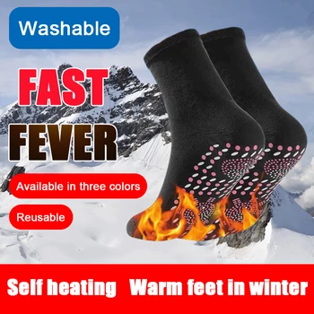 Самонагревающиеся носки-грелки для ног, теплые массажные носки, моющиеся хлопковые носки до середины икры, зимние 7