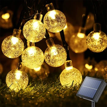 Солнечные струнные фонари Наружные 100 светодиодных хрустальных глобусов Водонепроницаемые Солнечные гирлянды Сказочный Свет для декора Рождественской вечеринки в саду 15