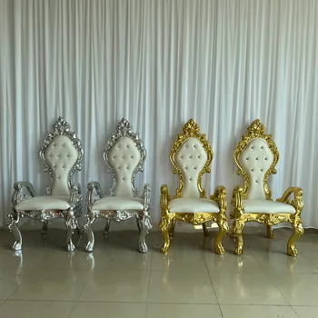 Роскошный Свадебный Золотой королевский трон Royal для королевы, стулья с высокими спинками для жениха и невесты, кресло принцессы 4
