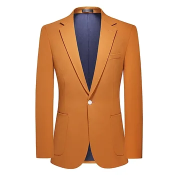 Новый мужской повседневный пиджак на весну и осень 2023 года, однотонный приталенный цветной костюм на одной пуговице