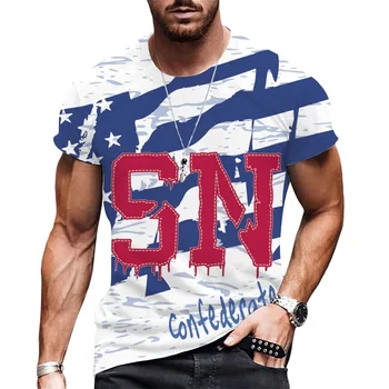 Мужская Повседневная спортивная футболка с круглым вырезом и коротким рукавом для бега, тренировочные топы с принтом в виде звездной буквы в полоску.