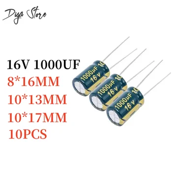 10 шт Алюминиевый электролитический конденсатор 1000 мкФ 16 В 8x16 10X13 10X17 мм frekuensi tinggi Радиальный электролитический конденсатор 21